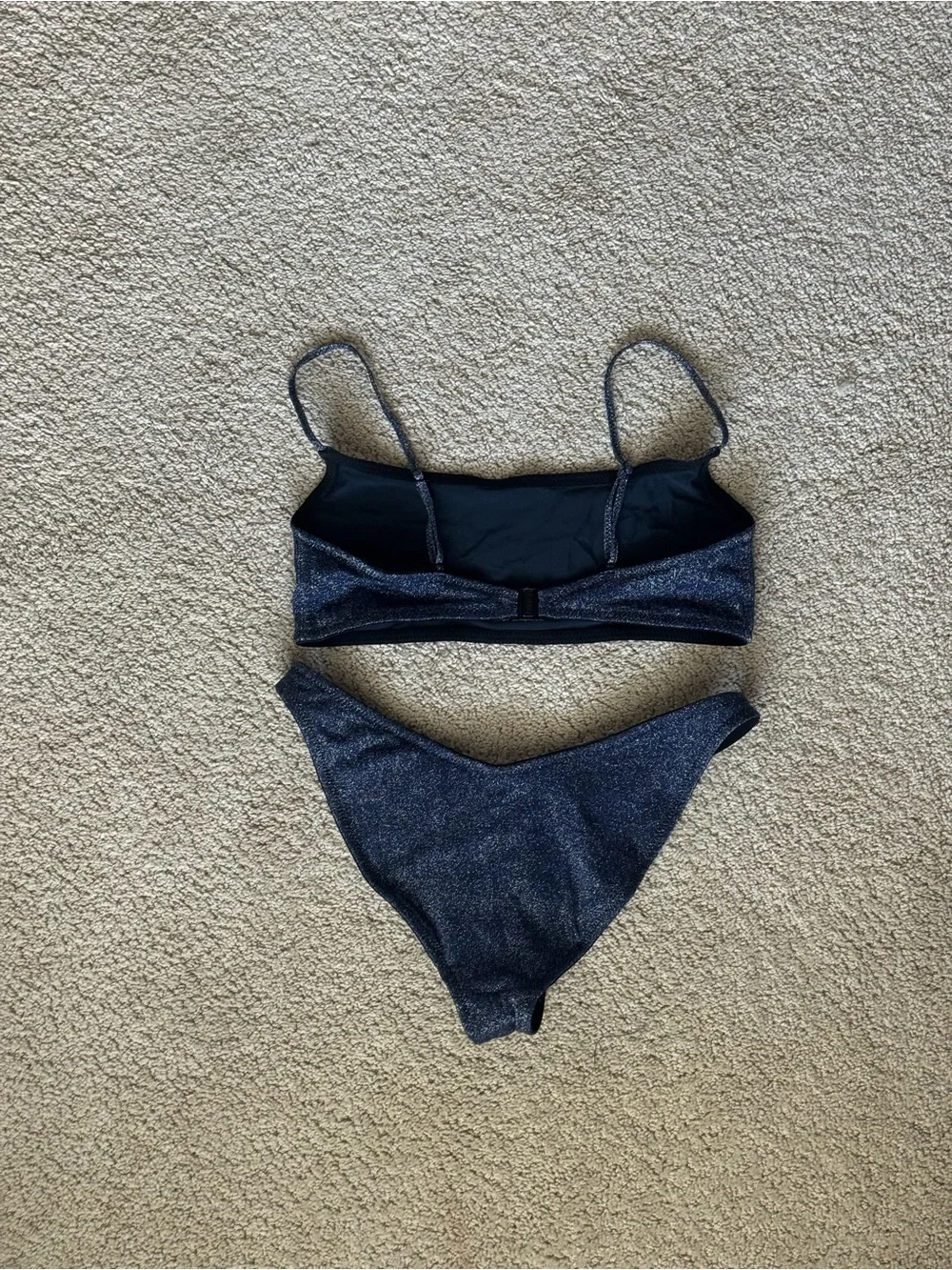 triangl swimwear shimmery navy blue bikini set